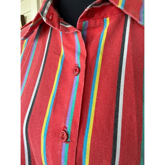 Vintage 70's Red Stripe Womens Button Blouse Cotton Blend Sz XL - Picture 7 of 13